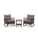 3 Pieces Outdoor Rattan Rocking Chairs Set with 2-Tier Side Table for Garden Backyard-Brown by DirectDeals
