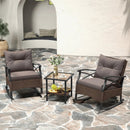 3 Pieces Outdoor Rattan Rocking Chairs Set with 2-Tier Side Table for Garden Backyard-Brown by DirectDeals