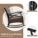 3 Pieces Outdoor Rattan Rocking Chairs Set with 2-Tier Side Table for Garden Backyard-Brown by DirectDeals