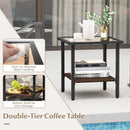 3 Pieces Outdoor Rattan Rocking Chairs Set with 2-Tier Side Table for Garden Backyard-Brown by DirectDeals