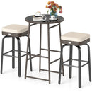 3 Pieces Outdoor Swivel Bar Set PE Rattan Bar Height Table with 2 Chairs-White by LJGDeals