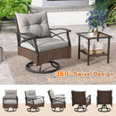 3 Pieces Outdoor Swivel Rocking Chairs Set with 2-Tier Tempered Glass Side Table-Brown
