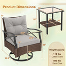 3 Pieces Outdoor Swivel Rocking Chairs Set with 2-Tier Tempered Glass Side Table-Brown by LJGDeals