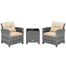 3 Pieces Outdoor Wicker Conversation Set with Tempered Glass Tabletop