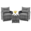3 Pieces Outdoor Wicker Conversation Set with Tempered Glass Tabletop by LJGDeals