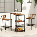 3 Pieces Outdoor Wood Bar Set with 3-Tier Storage Shelf and Metal Frame by LJGDeals