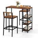 3 Pieces Outdoor Wood Bar Set with 3-Tier Storage Shelf and Metal Frame by LJGDeals