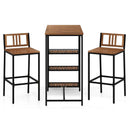 3 Pieces Outdoor Wood Bar Set with 3-Tier Storage Shelf and Metal Frame by LJGDeals
