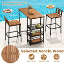 3 Pieces Outdoor Wood Bar Set with 3-Tier Storage Shelf and Metal Frame by LJGDeals