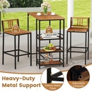 3 Pieces Outdoor Wood Bar Set with 3-Tier Storage Shelf and Metal Frame by LJGDeals