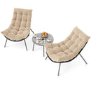 3 Pieces PE Rattan Conversation Set with Cushioned Papasan Chairs-Beige by LJGDeals
