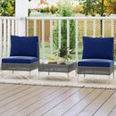 3 Pieces PE Rattan Conversation Chairs with Tempered Glass Coffee Table for Garden Porch-Navy by LJGDeals