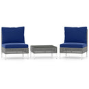 3 Pieces PE Rattan Conversation Chairs with Tempered Glass Coffee Table for Garden Porch-Navy by LJGDeals