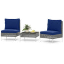 3 Pieces PE Rattan Conversation Chairs with Tempered Glass Coffee Table for Garden Porch-Navy by LJGDeals