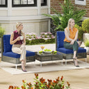 3 Pieces PE Rattan Conversation Chairs with Tempered Glass Coffee Table for Garden Porch-Navy by LJGDeals