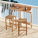 3 Pieces Patio Acacia Wood Bar Table Set with Footrest Curved Wood Seat by DirectDeals