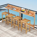 3 Pieces Patio Acacia Wood Bar Table Set with Footrest Curved Wood Seat by LJGDeals