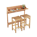 3 Pieces Patio Acacia Wood Bar Table Set with Footrest Curved Wood Seat by DirectDeals