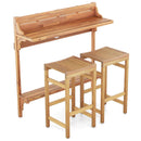 3 Pieces Patio Acacia Wood Bar Table Set with Footrest Curved Wood Seat by LJGDeals