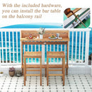 3 Pieces Patio Acacia Wood Bar Table Set with Footrest Curved Wood Seat by LJGDeals