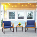 3 Pieces Patio Acacia Wood Conversation Set with Cushioned Armchairs-Navy by LJGDeals