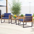 3 Pieces Patio Acacia Wood Conversation Set with Cushioned Armchairs-Navy by LJGDeals