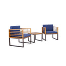 3 Pieces Patio Acacia Wood Conversation Set with Cushioned Armchairs-Navy by LJGDeals
