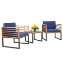 3 Pieces Patio Acacia Wood Conversation Set with Cushioned Armchairs-Navy by LJGDeals