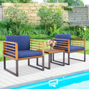 3 Pieces Patio Acacia Wood Conversation Set with Cushioned Armchairs-Navy by LJGDeals