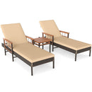 3 Pieces Patio Chaise Lounge Set for Poolside Backyard Porch by LJGDeals