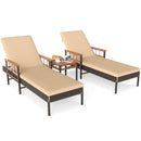 3 Pieces Patio Chaise Lounge Set for Poolside Backyard Porch by LJGDeals