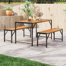 3 Pieces Patio Dining Set with Acacia Wood Dining Table and 2 Benches by LJGDeals