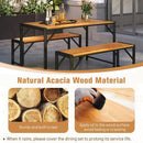 3 Pieces Patio Dining Set with Acacia Wood Dining Table and 2 Benches by LJGDeals