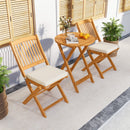 3 Pieces Acacia Wood Patio Folding Bistro Set with Soft Cushions-Beige