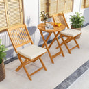 3 Pieces Acacia Wood Patio Folding Bistro Set with Soft Cushions by LJGDeals