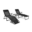 3 Pieces Patio Folding Chaise Lounge Set with PVC Tabletop-Black by LJGDeals