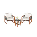 3 Pieces Patio Furniture Set with Tempered Glass Top Table and Soft Cushions-Off White by LJGDeals