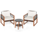 3 Pieces Patio Furniture Set with Tempered Glass Top Table and Soft Cushions-Off White by LJGDeals