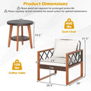 3 Pieces Patio Furniture Set with Tempered Glass Top Table and Soft Cushions-Off White by LJGDeals