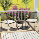 3 Pieces Patio Furniture Set PE Rattan Porch Chairs with Round Tempered Glass Top Table-White by LJGDeals