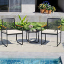 3 Pieces Patio Furniture Set PE Rattan Porch Chairs with Round Tempered Glass Top Table-White by LJGDeals