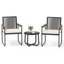 3 Pieces Patio Furniture Set PE Rattan Porch Chairs with Round Tempered Glass Top Table-White by LJGDeals