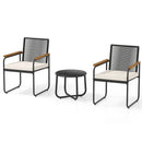 3 Pieces Patio Furniture Set PE Rattan Porch Chairs with Round Tempered Glass Top Table-White by LJGDeals