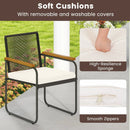 3 Pieces Patio Furniture Set PE Rattan Porch Chairs with Round Tempered Glass Top Table-White by LJGDeals