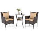 3 Pieces Patio Furniture Set with Cushioned Patio Chairs and Tempered Glass Coffee Table-Brown by DirectDeals