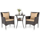 3 Pieces Patio Furniture Set with Cushioned Patio Chairs and Tempered Glass Coffee Table-Brown by LJGDeals