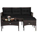 3 Pieces Patio Furniture Sectional Set with 5 Cozy Cushions-Black