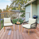 3 Pieces Patio Furniture Set with Cushioned Chairs and Tempered Glass Side Table by LJGDeals