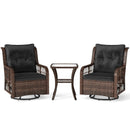 3 Pieces Patio Furniture Set PE Wicker Swivel Glider Chairs with 2-Tier Side Table and Cushions by LJGDeals