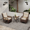 3 Pieces Patio Furniture Set PE Wicker Swivel Glider Chairs with 2-Tier Side Table and Cushions by LJGDeals